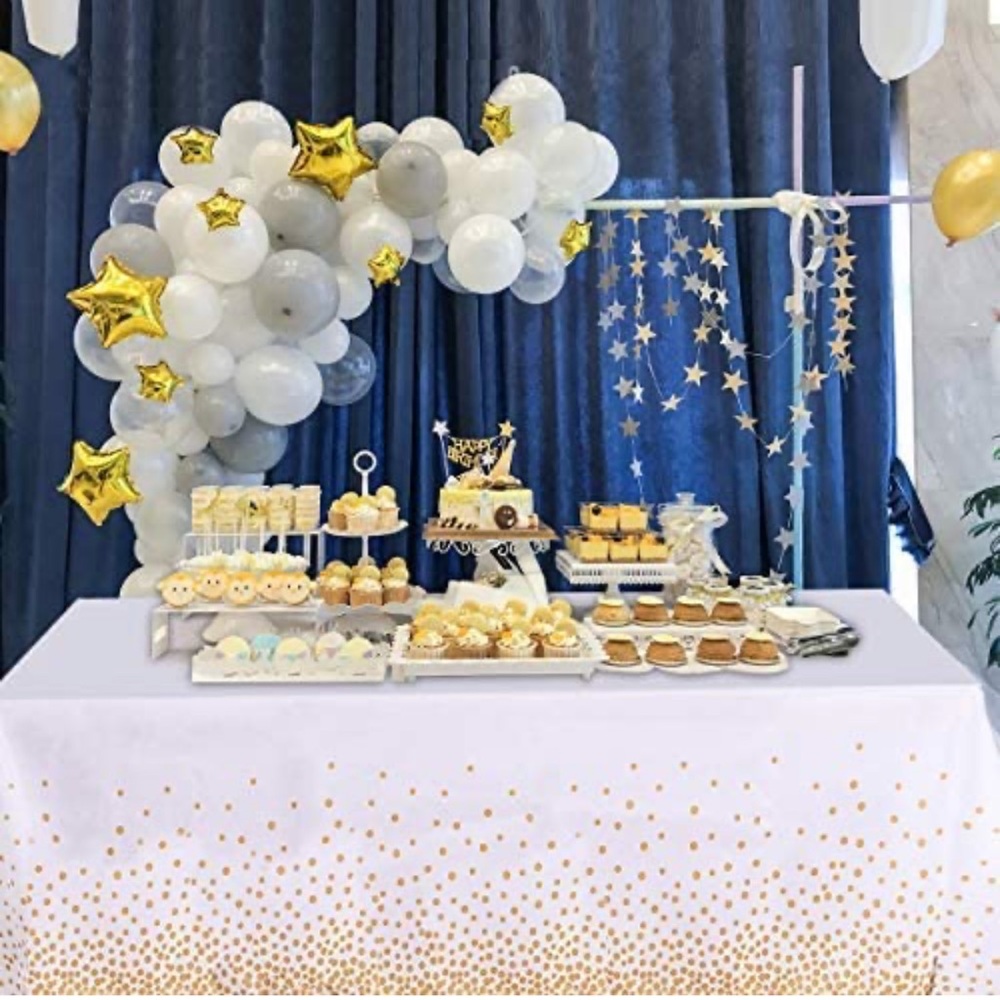 Gold Polka Dot Rectangle Tablecloth  - Water & Stain Resistant Washable, White